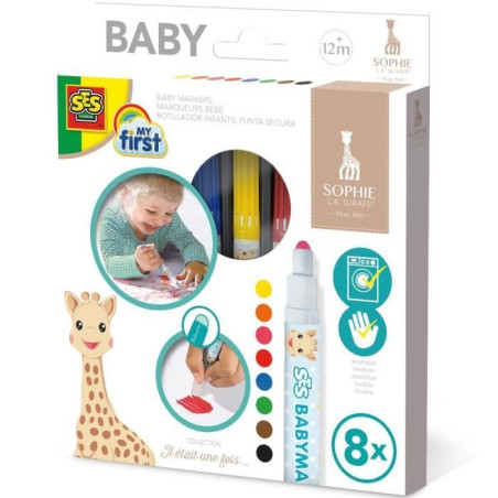 SES Creative - My first - Sophie la girafe - Feutres pour bébé - Peinture bebe - Premier crayon - Peinture a l eau bebe
