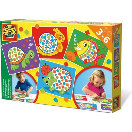 J'apprends la mosaique - SES CREATIVE - Hobby 3 - 6 - Formes en mousse autocollantes - 4 cartes préimprimées - Age : 3+