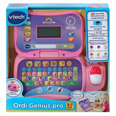 Ordinateur éducatif VTECH ORDI GENIUS PRO ROSE pour enfants de 3 a 7 ans avec souris