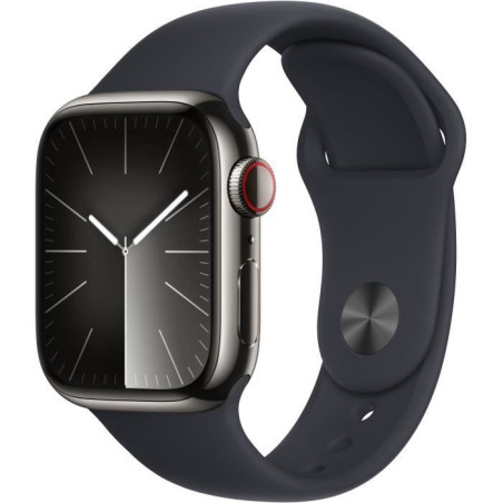 Apple Watch Series&nbsp;9 GPS + Cellular - 41mm - Boîtier Acier Graphite - Bracelet Midnight Sport Band - M/L