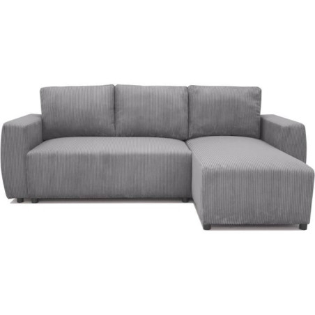Canapé d'angle convertible réversible 3-4 places PHARELL - velours côtelé Anthracite - Coffre de rangement - L224 x P155 x H