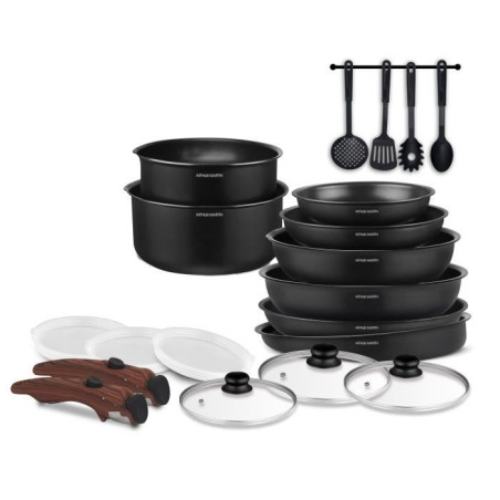 Batterie de cuisine - Tous feux dont induction - Arthur Martin - AM0530 - Aluminium - Anti-adhésif - 20 pieces - Poignée amovi