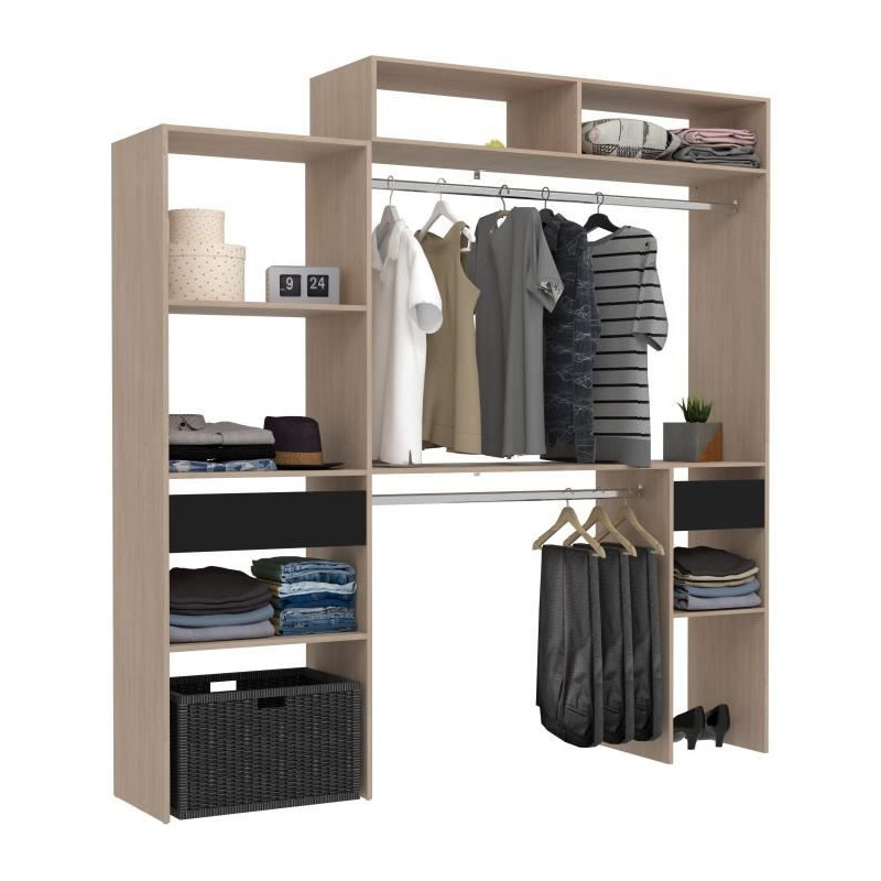 Kit dressing extensible ARTIC EKIPA - Décor mélaminé chene et noir