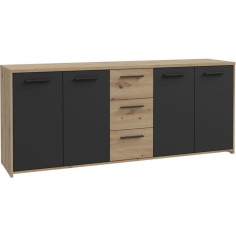 Buffet PILVI - Style contemporain - Particules mélaminé -Décor Chene artisan et Noir-