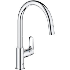 Robinet de cuisine - Chromé - Bec haut en C - Mousseur extractible - Rotation 360° - Robinet de cuisine - Chromé - Bec haut en C - Mousseur extractible - Rotation 360° -