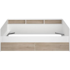 Lit banquette 2 tiroirs 90 x 200/190 cm - MDF - Mat décor chene et blanc - JOY - 2339ENSE
