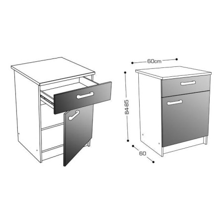 Caisson Bas De Cuisine 60 Cm Blanc Haute Brillance - Meuble Start BULTEX Fabrication Française
