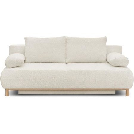 Banquette convertible 3 places MIKA - Tissu Bouclette beige - Coffre de rangement - L