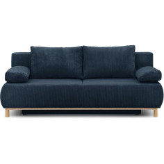 Banquette convertible 3 places MIKA - Velours côtelé bleu foncé - Coffre de rangement
