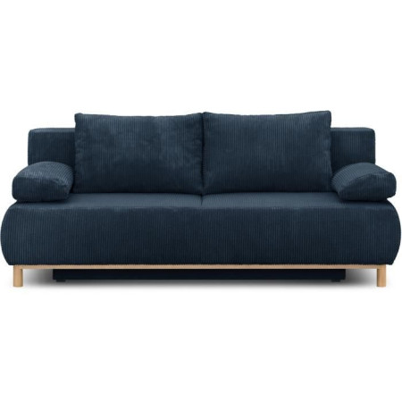 Banquette convertible 3 places MIKA - Velours côtelé bleu foncé - Coffre de rangement