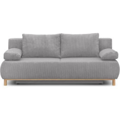 Banquette convertible 3 places MIKA - Velours côtelé gris clair - Coffre de rangement