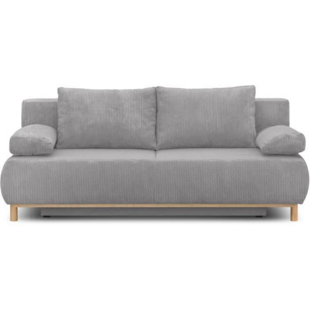 Banquette convertible 3 places MIKA - Velours côtelé gris clair - Coffre de rangement