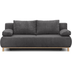 Banquette convertible 3 places MIKA - Velours côtelé gris foncé - Coffre de rangement