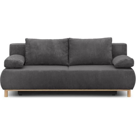 Banquette convertible 3 places MIKA - Velours côtelé gris foncé - Coffre de rangement
