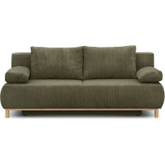 Banquette convertible 3 places MIKA - Velours côtelé vert kaki - Coffre de rangement