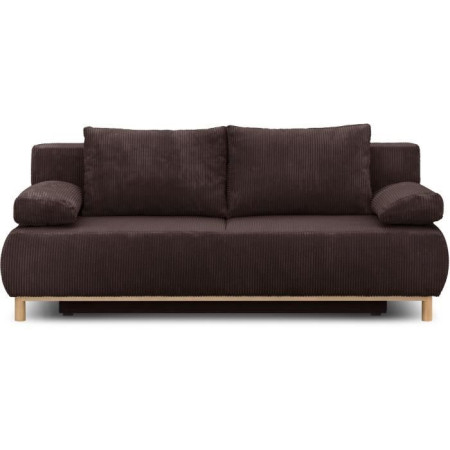 Banquette convertible 3 places MIKA - Velours côtelé marron foncé - Coffre de rangeme