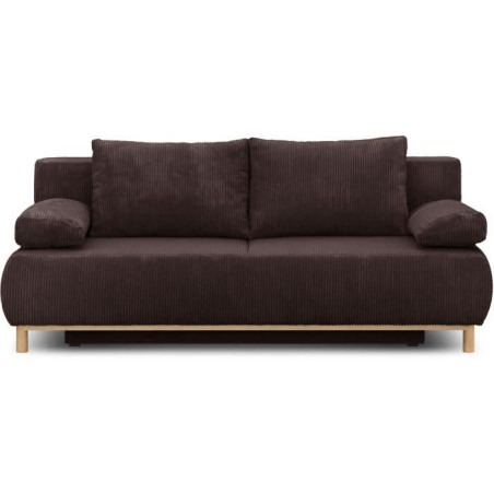 Canapé convertible - 3 places - MIKA - Velours côtelé marron foncé - Coffre de rangement - L 192 x H 84 x P 93 cm