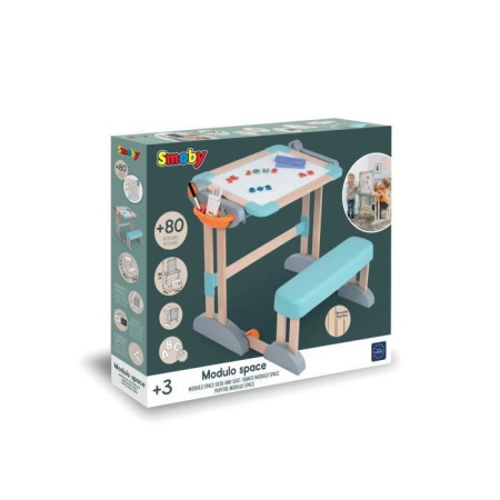 Smoby - Bureau Modulo Space - Transformable en Tableau Double Face - 80 Accessoires I