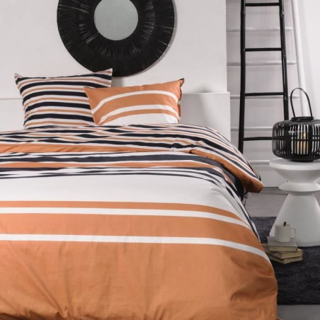 Parure de lit 2 personnes -TODAY - 240x200 cm - 100% Coton - Orange, Noir et Blanc