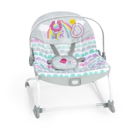 BRIGHT STARTS Transat bébé évolutif Arc-en-Ciel, rose, Vibrations apaisantes, 2 positions d'inclinaison, jusqu'a 30 mois