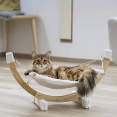 Hamac pour chats - Kerbl - Siesta Blanc 82591 - Chassis en bois - Dimension 73x36x34cm