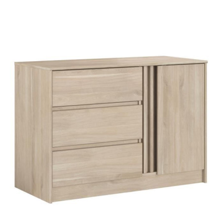 Commode ESCALE - 3 tiroirs - 1 porte - Décor chene - L 109,8 x H 76,8 x P 50 cm