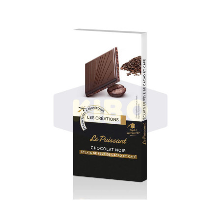 LES CREATIONS Tablette de chocolat noir le puissant aux éclats de fève de cacao et café 100g Antananarivo Madagascar