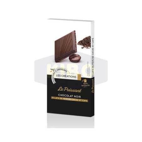 Tablette de chocolat noir le puissant aux éclats de fève de cacao et café 100g