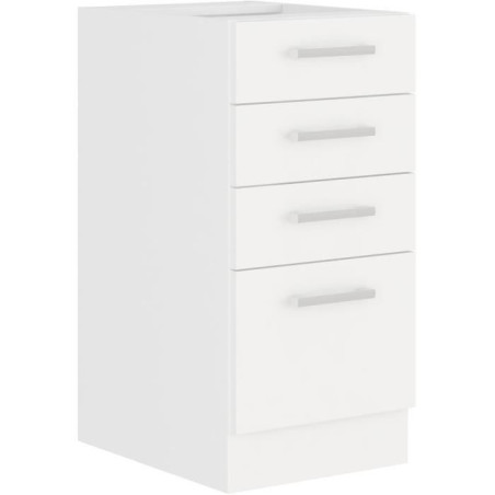 ATLAS Meuble bas 4 tiroirs - Décor blanc - L40 x P52x H82 - Plan de travail non inclus