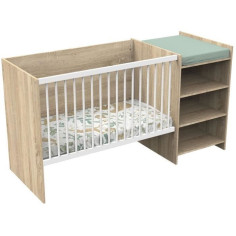 Lit bébé combiné - 120x60cm - Evolutif en 90x190cm - Babyprice Up - Décor bois - Avec