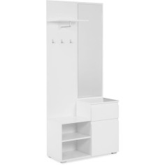 Meuble d'entrée de rangement avec penderie IMAGE - Décor blanc - 1 porte + 1 tiroir -