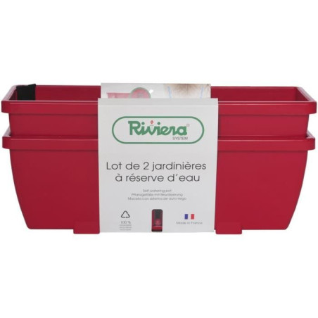 Lot 2 jardinieres - RIVIERA EVA - Plastique - Dimensions unitaire : 57 x 19.5 x 19.5 cm - Rouge