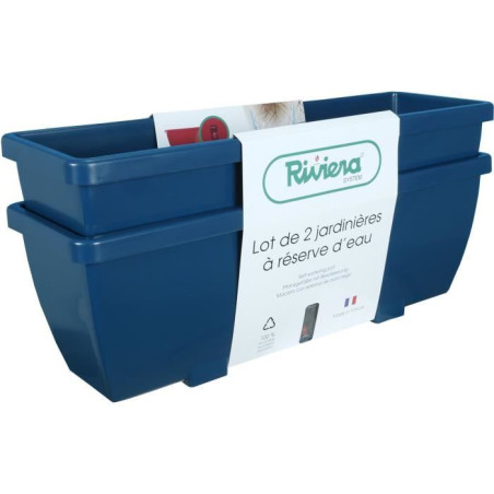 Jardiniere - RIVIERA - EVA - Lot 2 jardinieres - Plastique - 56,5x18,5x 25,5 unitaire - Bleu