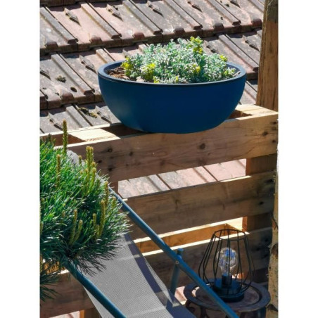 Bac a fleurs rond - RIVIERA - Coupe GRANIT - Plastique - D40xH15 cm - Bleu