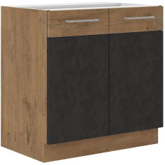 Meuble sous évier ROCK - Mélaminé décor chene lancelot et gris matera - 1 porte - L80 x H82 cm