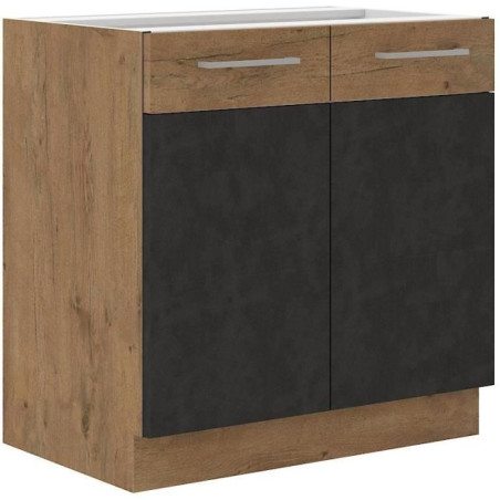 Meuble sous évier ROCK - Mélaminé décor chene lancelot et gris matera - 1 porte - L80 x H82 cm