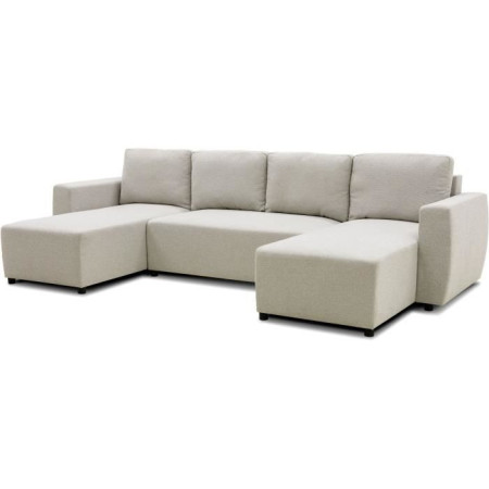 Canapé d'angle convertible panoramique PHARELL 5/6 places - Tissu beige - Coffre de r