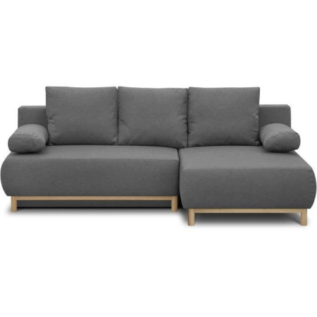 Canapé d'angle droit convertible MIKA 3 places - Tissu gris clair - Coffre de rangeme