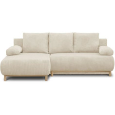 Canapé d'angle gauche convertible MIKA 3 places - Velours côtelé beige - Coffre de ra