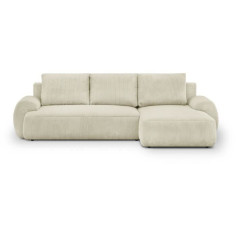 Canapé d'angle droit convertible 3 places MILO - Velours côtelés beige - Coffre de ra
