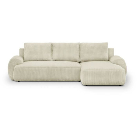 Canapé d'angle droit convertible 3 places MILO - Velours côtelés beige - Coffre de ra