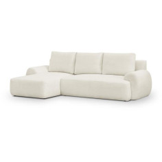 Canapé d'angle gauche convertible 3 places MILO - Tissu bouclette beige clair - Coffr