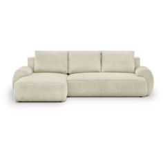 Canapé d'angle gauche convertible 3 places MILO - Velours côtelés beige - Coffre de r