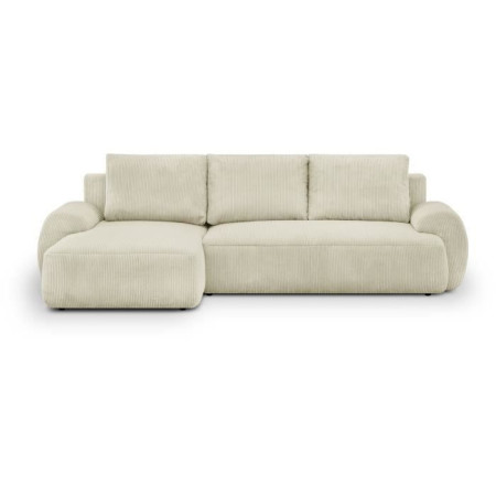 Canapé d'angle gauche convertible 3 places MILO - Velours côtelés beige - Coffre de r