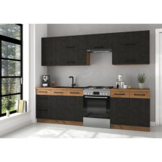 Cuisine complete ROCK 7 éléments - Décor chene lancelot et gris matera - L260 x P 52