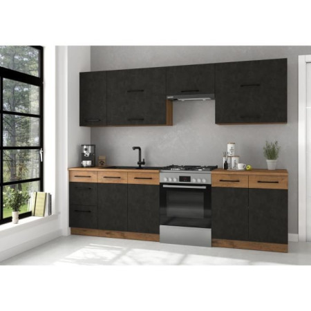 Cuisine complete ROCK 7 éléments - Décor chene lancelot et gris matera - L260 x P 52