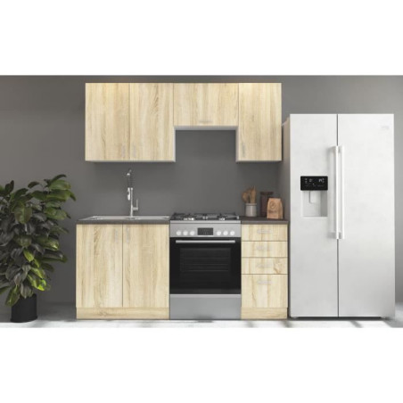 SARA Cuisine complete modulable - 5 éléments - Décor chene sonoma - L 180 cm - Plan de travail non inclus