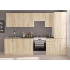 SARA Cuisine complete modulable - 8 éléments - Décor chene sonoma - L 300 cm - Plan d