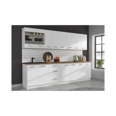 ATLAS Cuisine complete 8 éléments - Décor blanc - L300 x H52 x H82 cm - Plan de travail non inclus