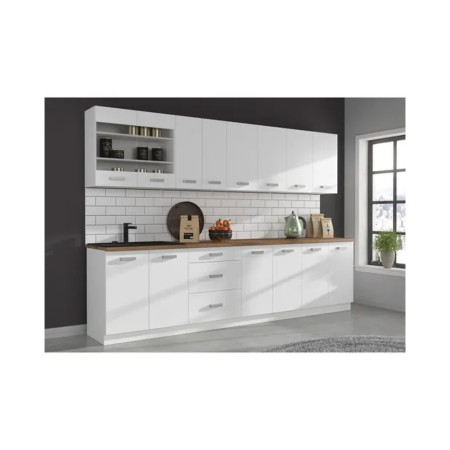 ATLAS Cuisine complete 8 éléments - Décor blanc - L300 x H52 x H82 cm - Plan de travail non inclus